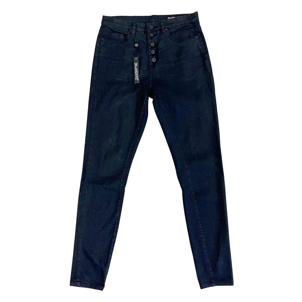 NEW BLANKNYC Crybaby High Rise Coated Skinny Jeans Black Button Fly - Size 28
